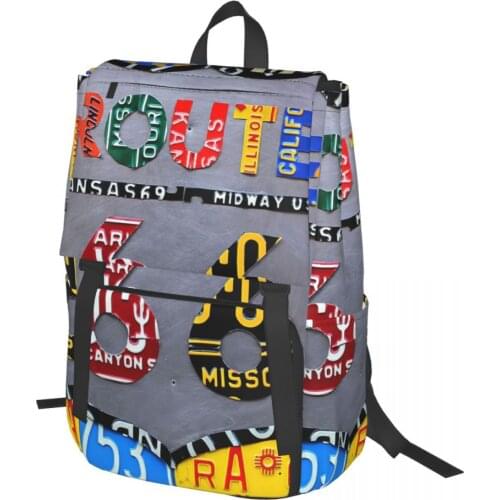 Route 66 Highway Road Sign License Plate Art Backpack for Girls Boys Travel RucksackBackpacks for Teenage school bag