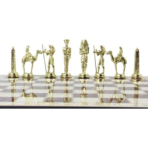 14.5 Inch Red Chess Set Marble Patterned Custom Chess Board Game Travel Games Personalized Gift Chess with Egypt Pharaoh Figures