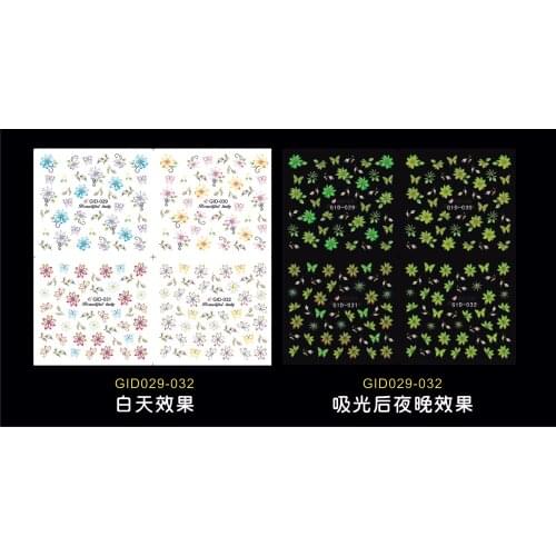 4 PCS NAIL ART NOCTILUCENT NIGHT GLOWING NAIL STICKER WATER DECAL SLIDER 4 COLORS FLOWER BUD BUTTERFLY GID029-032