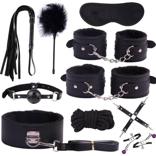 Adult supplies 10 pieces / set PU leather sexual abuse sexual slavery adult handcuffs ball whip tool bondage suit adult game