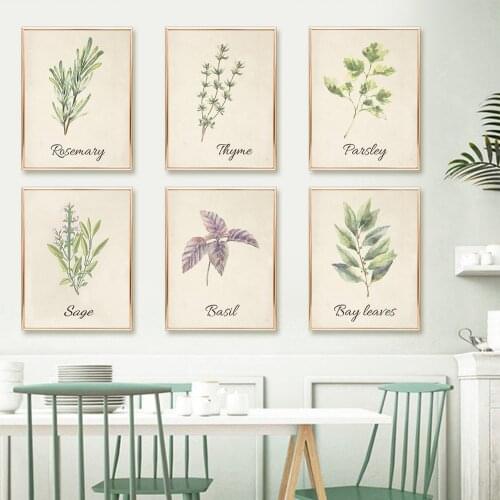 Herb Leaf Hanging Painting Modern Art Nature Flower Plant Kitchen Decoration Canvas Wall Painting Room Decor Aesthetic Wall Art