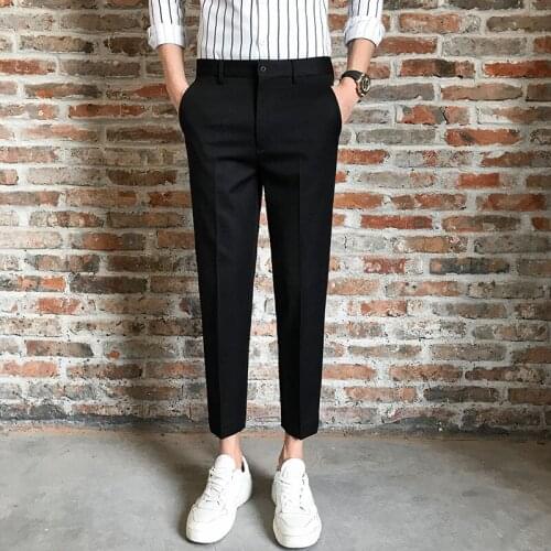 2020 Spring Male Nine Minutes High-end Leisure Thin Leg Business Suit Pants Mid Waist Loose Business Casual Mens Trousers L62