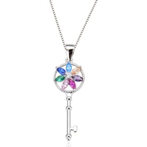 Fine Jewelry Creative design key accessories pendant S925 silver Zircon Necklace