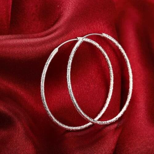 New N925 sterling Silver color simple Moss ring 50MM 60MM Cirlce ring earrings women allergy-free jewelry fashion gifts