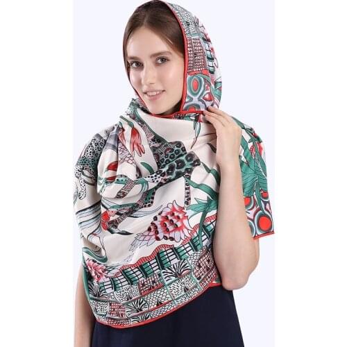 POBING 100% Twill Silk Square Scarf Luxury Brand French Design Print Woman Scarves&Wraps Spanish Fashion Silk Foulards Accessory