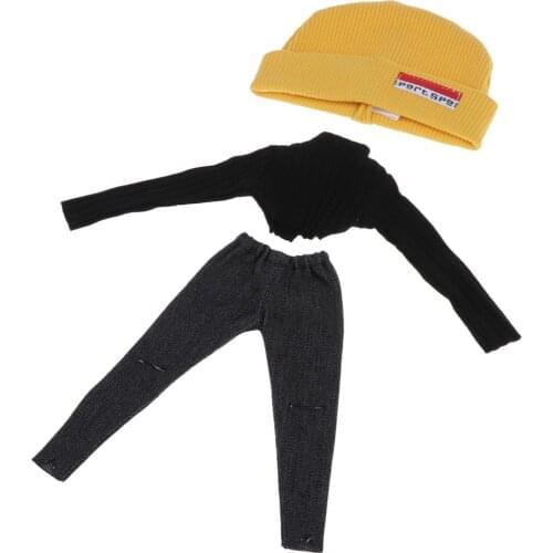 Adorable Clothing Sweater Ripped Jeans Hat Outfits for 12inch Doll, for Blythe Pullip 1/6 DOD MSD Cosplay Party Dress Up