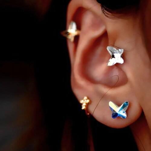 1PCS Titanium Steel Screw Piercing Tragus Earring For Women 2021 Tiny Shining Butterfly Stud Mid Helix Earring Jewelry Bijoux