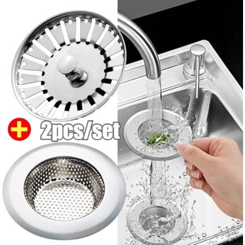 2pcs/set Kitchen Sink Strainers Stainless Steel Sink Water Stopper Drain Strainer Large Wide Rim Kitchen Sink Accessories