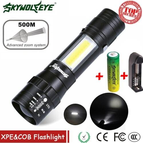 2021 Portable Flashlights With Zoom Q5 + Cob Led Mini Flashlight 14,500 4 Modes Pocket Flashlight + Rechargeable With Battery