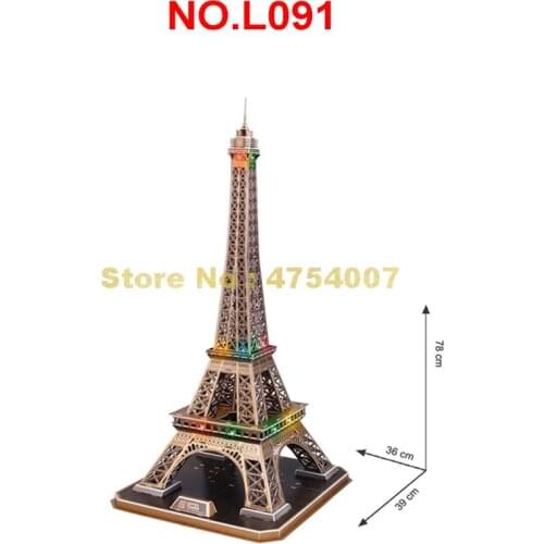 82pcs world famous architecture eiffel tower diy with led 3d paper puzzle model Toy