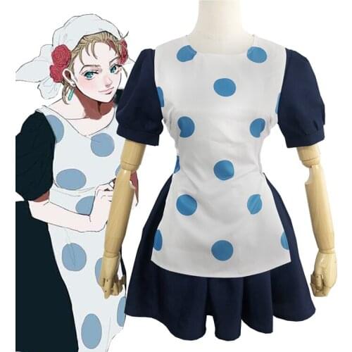 Anime Comic JoJos Bizarre Adventure Cosplay Costumes Susie Q Cosplay Costume Uniforms Clothes Suits Blue Dresses apron New