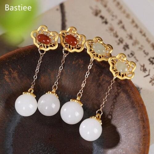 Bastiee Earings Fashion Jewelry 925 Sterling Silver Earrings Gifts For Women Drop Earrings Vintage Jade Silver