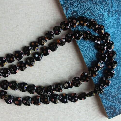 12x12x4.5mm puffed heart millefiori glass beads,1.2mm in hole size for fashion jewelry use,33 beads per lot