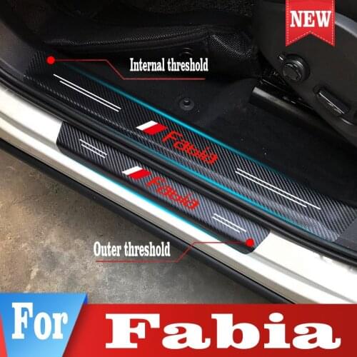 Carbon Door Threshold Guard Car Door Sill Scuff Plate Pedal Cover Stickers For Skoda Fabia Accessories