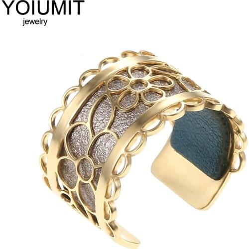 Cremo Gold Adjustable Size Rings For Female Birthday Gift Stainless Steel Cuff Finger Rings Interchangeable Leather Bague Femme