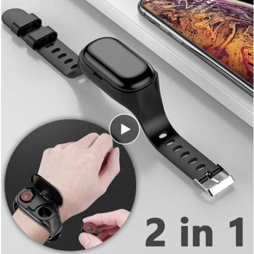 M1 Newest 2 In 1 AI Smart Watch With Bluetooth Earphone Heart Rate Monitor Smart Wristband Long Time Standby Sport Watch Men