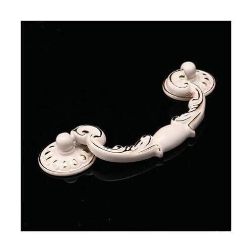 Fashion deluxe ivory white shaky handle 96mm white gold drawer kitchen cabinet dresser cupboard door handles pulls knobs Vintage