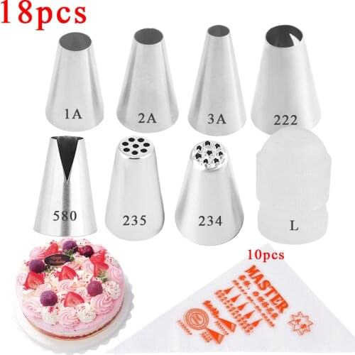 18PCS Cream Pastry Nozzles For Cream Icing Piping Nozzles Cake Decoration Tips Leaf Tulip Rose Cake Nozzles Tips Confectionery