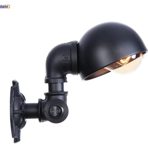 IWHD Retro Black Water Pipe Wall Lamp Vintage Home Lighting Iron Metal Loft Industrial Antique LED Wall Lights Fxitures Arandela