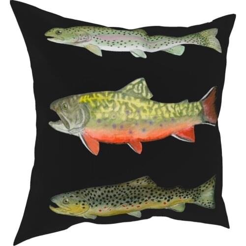 Brown Rainbow Trout Triad Pillowcase Home Decorative Fishing Fly Fishing Cushions Throw Pillow for Car Double-sided Printing