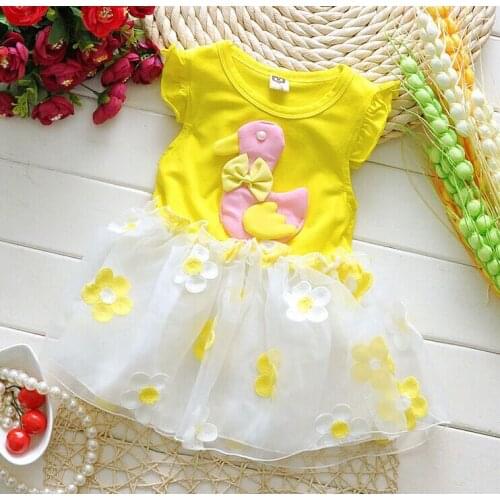 Girls O-neck Sleeveless Flowers Print A-line Solid Color Summer Dresses Bowtie Decor Little Girls Dresses