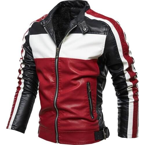 2021 Autumn Winter Mens Jacket Zip Trim Leather Jacket Men Fleece Warm Pu Coat Casual Stand Collar Windproof Motocycly Jacket