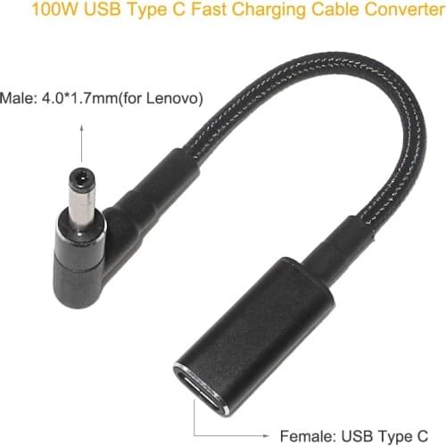 USB 3.1 Type C Female to DC 4.0*1.7 Male Power Charger Adapter Connector Fast Charging Cable for Lenovo Xiaomi RedmiBook 14
