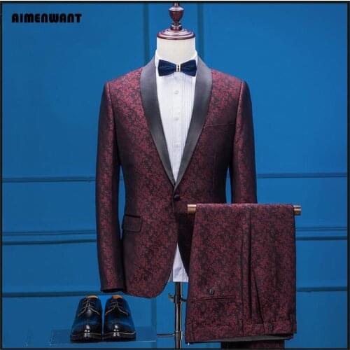 AIMENWANT Tailor Made Jacket 2017 Blazer British Gentleman Vintage Printing Suit Male Western-style clothes Mens Suit With Pants