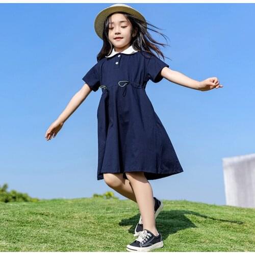 Casual Kids Cotton Dress 2021 New Summer Teen Girls Short Sleeve Dress Children Clothes Baby Cute Clothing Buttons,#6322
