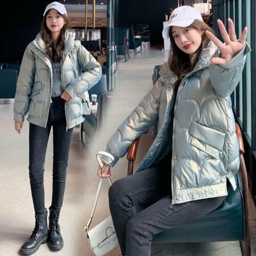 2021 Womens Winter Down Jacket With Zipper Bread jacket Korean Style Loose Padded Shiny Glossy Thick Warm Cold Coat