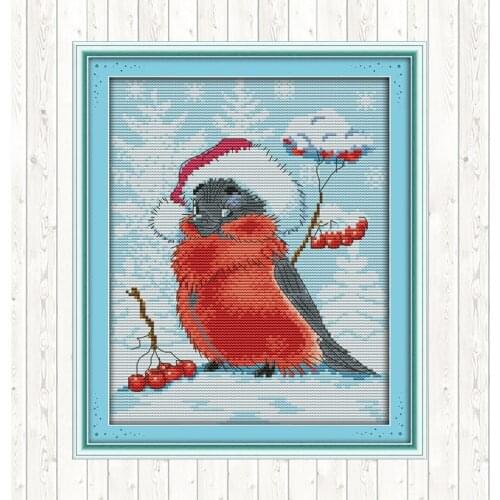 Christmas Bird Painting Cross Stitch Embroidery Set 11ct DMC Count Printed on Canvas 14ct DIY Handwork for Needlework Home Decor
