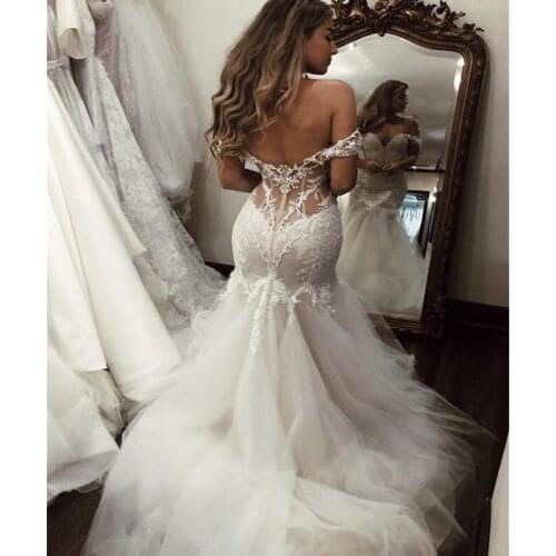 Sexy Lace Appliques Mermaid Wedding Dresses 2020 Deep V-neck Off The Shoulder Wedding Gowns Bridal Gowns Robe De Mariee