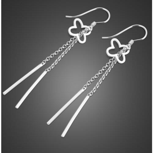 Fashion Brand Tassel butterfly Earrings Vintage Women 100% 9225 sterling silver Jewelry Bohemian Dangle Long Rose gold Earrings