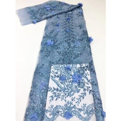Blue French Nigerian Sequins Lace Fabrics 2021 High Quality Lace African Lace Fabric For Wedding Tulle Lace Material Sewing