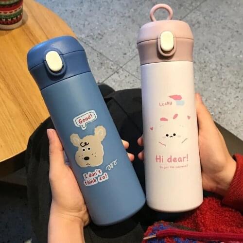 380/500ml Cute Schnauzer Stainless Steel Thermos Flask Milk Coffee Travel Cup Kawaii Cartoon Pattern Water Bottles for Girls