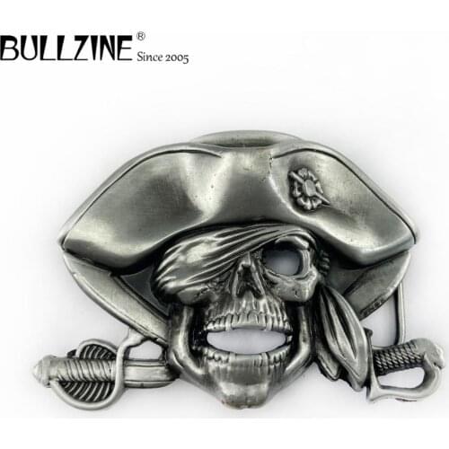The Bullzine Skull and viking belt buckle with pewter finish FP-03488 with continous stock
