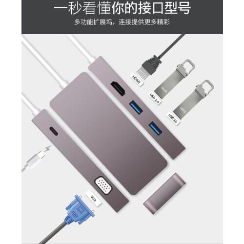 USB Type C Hub Type-C To 4K VGA Adapter RJ45 USB Splitter Lan Ethernet SD TF OTG USB-C 3.0 PD 5 in 1 for MacBook Pro /Air