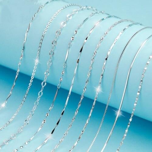 Classic Basic Chain Necklace 100% 925 Sterling Silver Lobster Clasp Adjustable Necklace 45cm Trendy Jewelry for Women