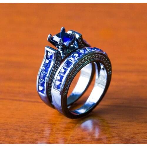 WYJZY Fashion Lady Set Ring Dark Blue Zircon Ring Couple Jewelry Couple Anniversary Jewelry New Design Trend Ring