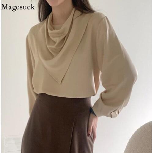 2021 Korean Style Casual Solid Shirt Tops Long Sleeve Plus Size Loose Women Blouse Female O-Neck Office Lady Blouses Femme 12428