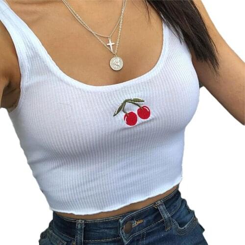 Women Summer Sports Top Vest Cherry Print Vest Clothing Tank Tops Female Sleeveless Cami Party Club Bustier Sports Crops
