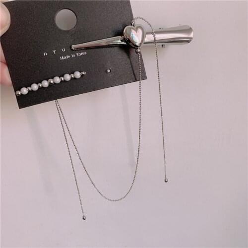 TIMEONLY Vintage Lover Heart Metal Barrettes Tassel Imitation Pearls Hairbands for Women Ladies Jewelry Beading Chain Hairwear