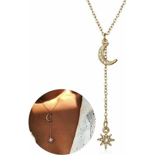Trendy Gold Color Collar Pendant Chain Moon Statement Women Star Long Necklace Choker