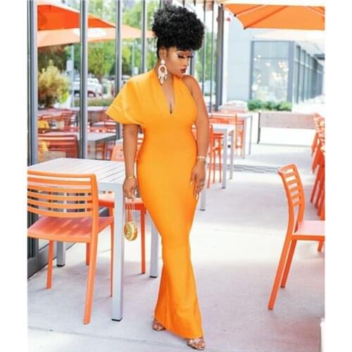 New Arrivals Women Summer Bandage Dress 2021 Orange Short Sleeve V Neck Maxi Long Dress Celebrity Evening Party Dress Vestidos