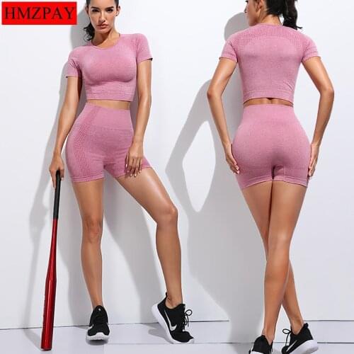 Vital Seamless Yoga Set Women Short Sleeve Summer Blouses Top Gym Sport Bra High Waist Tight Leggings Fitness Suit Shorts Sets