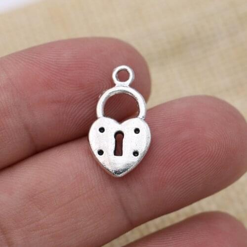 10pcs Tibetan Silver Plated Heart Lock Charms Pendant for Jewelry Making Bracelet Necklace DIY Accessories Craft 20x11mm
