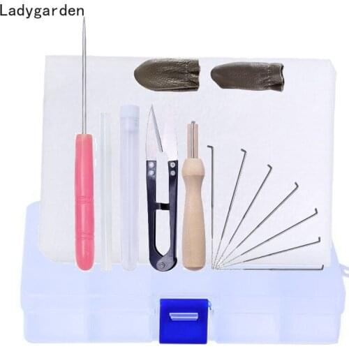 15PCS Needle Felting Kit Wool Felting Tools with Felting Needles Wood Handle Scissors Finger Cots Stitch Punch Tools Set