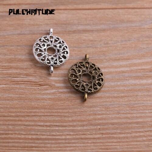 20pcs 17*24mm Two Color Zinc Alloy Necklace Charm Women Jewelry Fashion DIY Hollow Round Connector Pendant Necklace