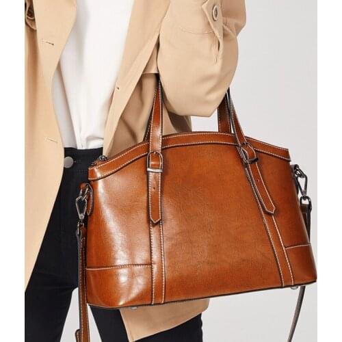 2021 New Fashion Natural Oil Wax Cow Leather Women Handbag Casual Shoulder Messenger Shell Bags