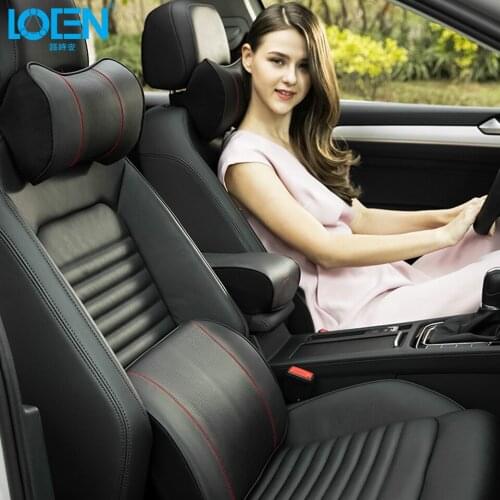 3D Auto Car Seat Memory Foam Pillow Headrest Genuine Leather Auto Car Seat Memory Foam Pillow Headrest Lumbar Support 4 Seasons